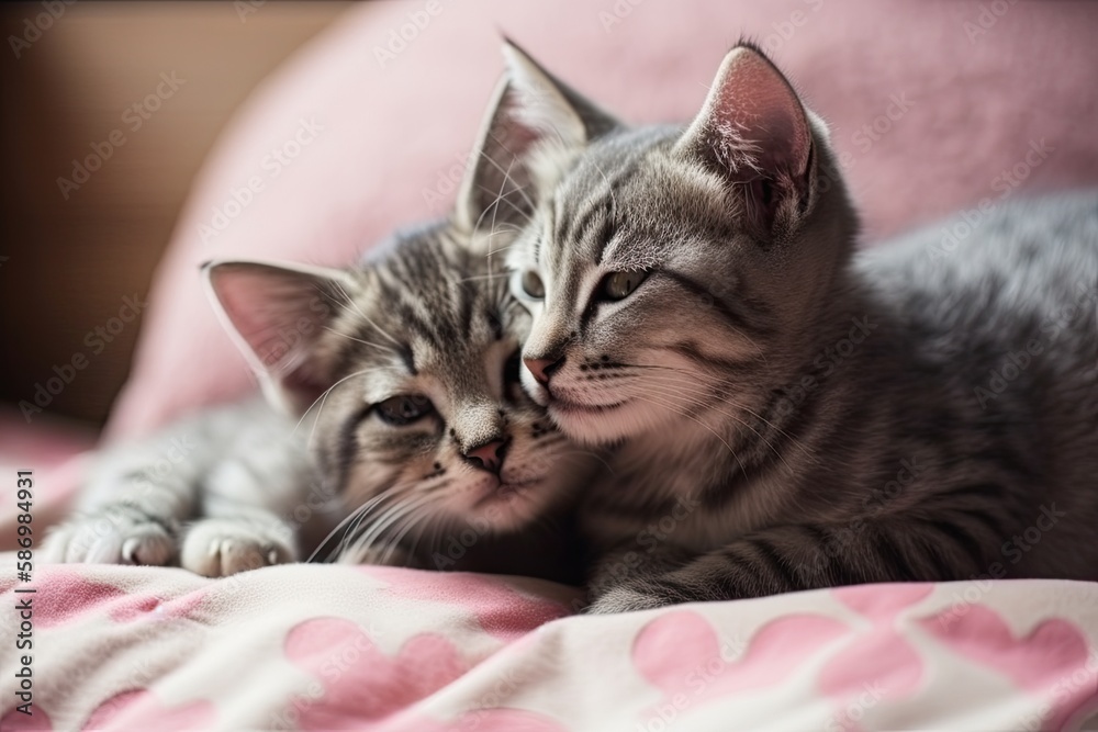 Happy Hugs: Adorable Kittens in a Romantic Celebration of Love on Valentine's Day: Generative AI