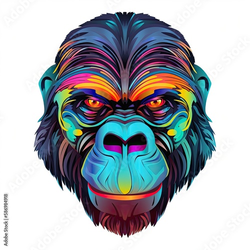 A Tribal 3D Gorilla Mask Illustration in Many Colours for T-Shirt Printing and Art Design: Generative AI