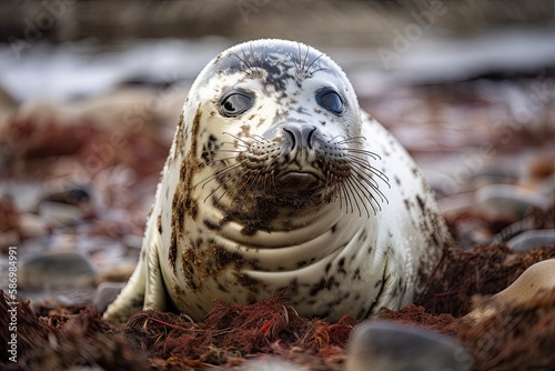Seal Stuck in Tragic Scene of Plastic-Littered Beach: A Growing Climate Change Threat for Our Arctic Animals, Generative AI