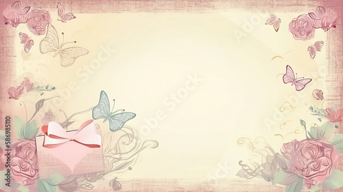 Elegant Roses and butterflies. This simple yet sophisticated background of pink roses with delicate white accents and butterflies represents the elegance and grace that our mothers embody..