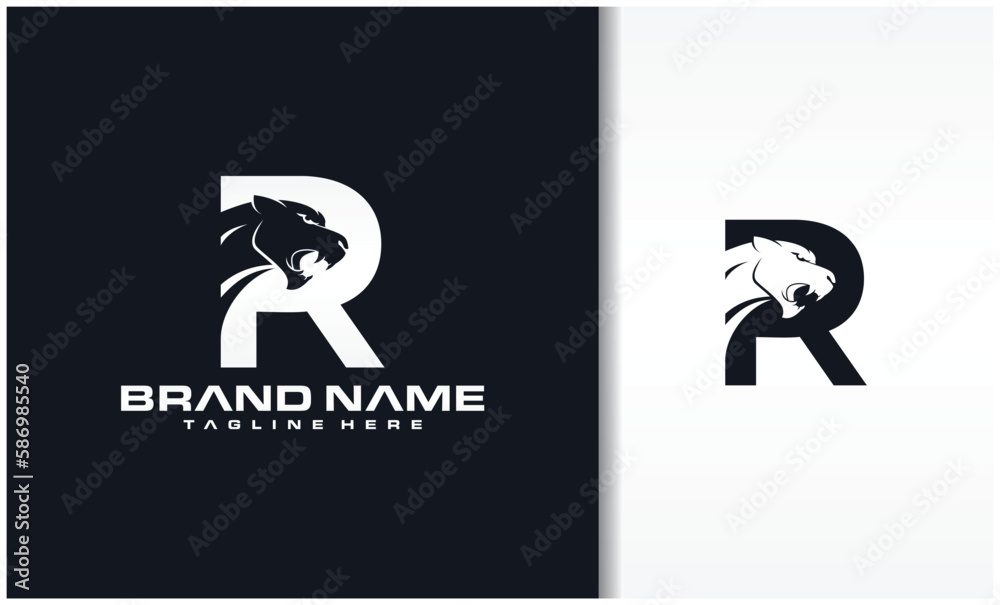 Letter R with panther head icon logo vector image Letter R with panther head icon logo vector image