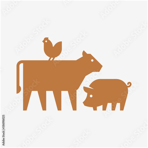 Farm animals logo cow, pig and chicken. Icon design. Template elements