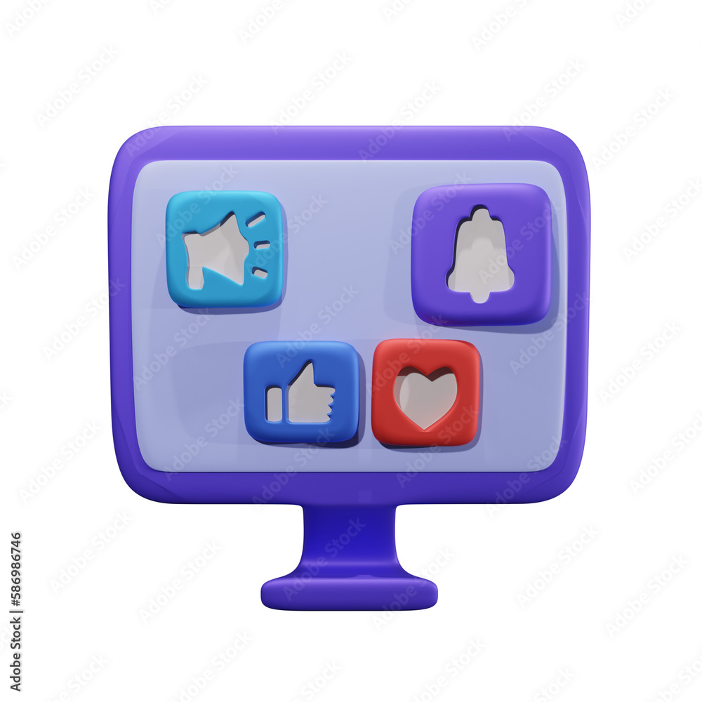 social media 3d icon on monitor social media 3d icon on monitor