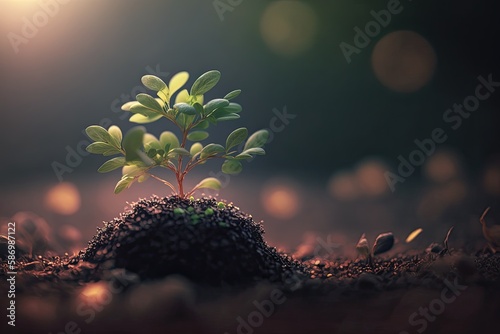 Little young plant prouting from the soil, representing growth and new beginnings. Generative AI