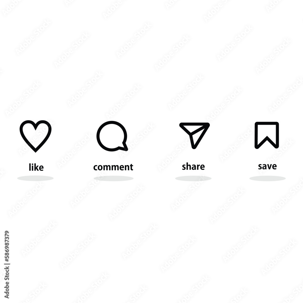 set of icons like comment share save for web and mobile - obrazy, fototapety, plakaty 