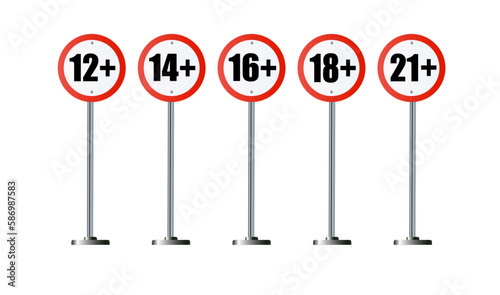 Age limit sign set. Adults content only age restriction.Censure warning age plus. Vector .