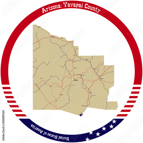 Map of Yavapai County in Arizona, USA arranged in a circle. photo