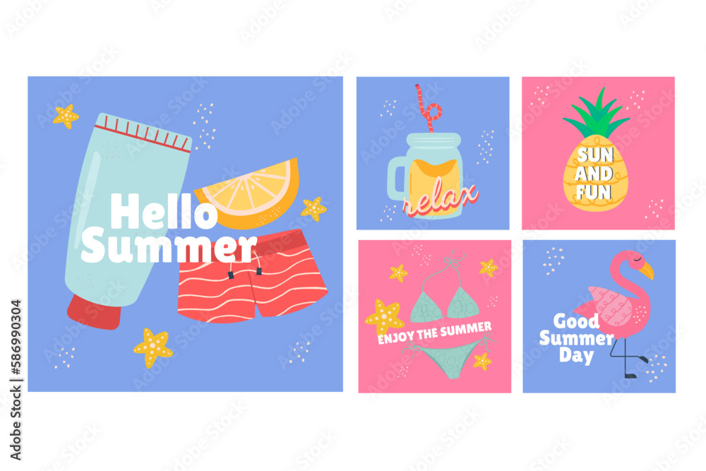 Naklejka premium Flat summer instagram post collection. Social media