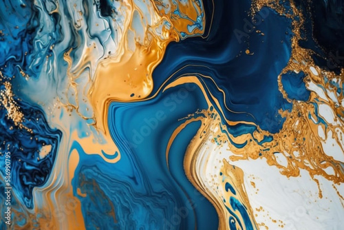 Gold and Blue Marbling Abstract Background generative ai