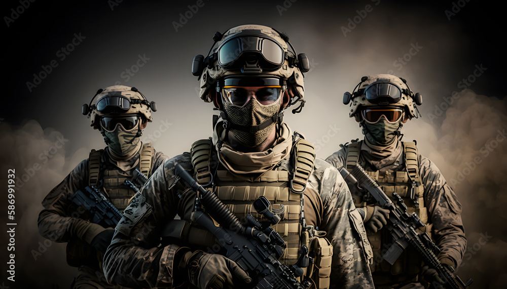 group of soldiers armed with guns, generative AI group of soldiers armed with guns, generative AI