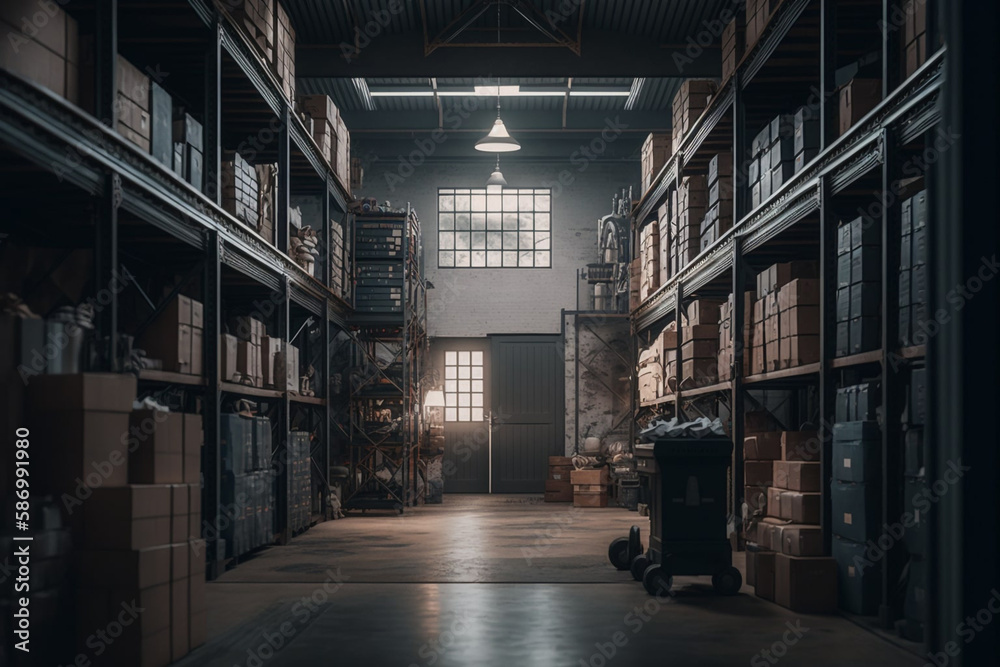 Warehouse Wide Shot with Cinematic Color Grading generative ai