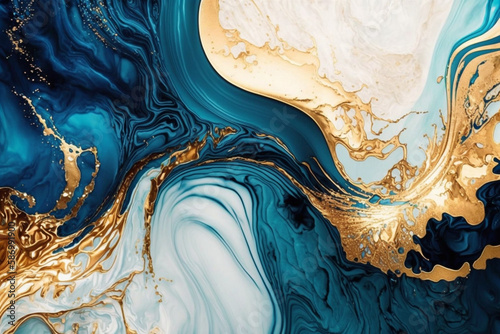 Gold and Blue Marbling Abstract Background generative ai