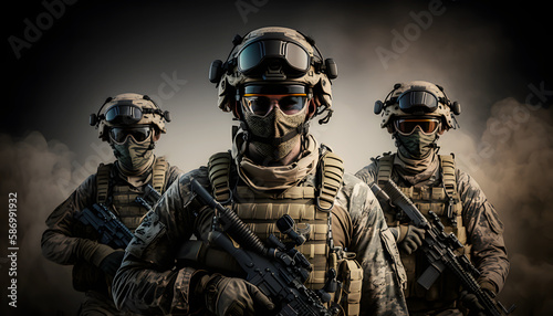 group of soldiers armed with guns, generative AI