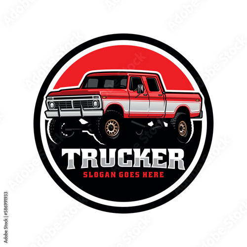 american pickup truck illustration emblem logo vector