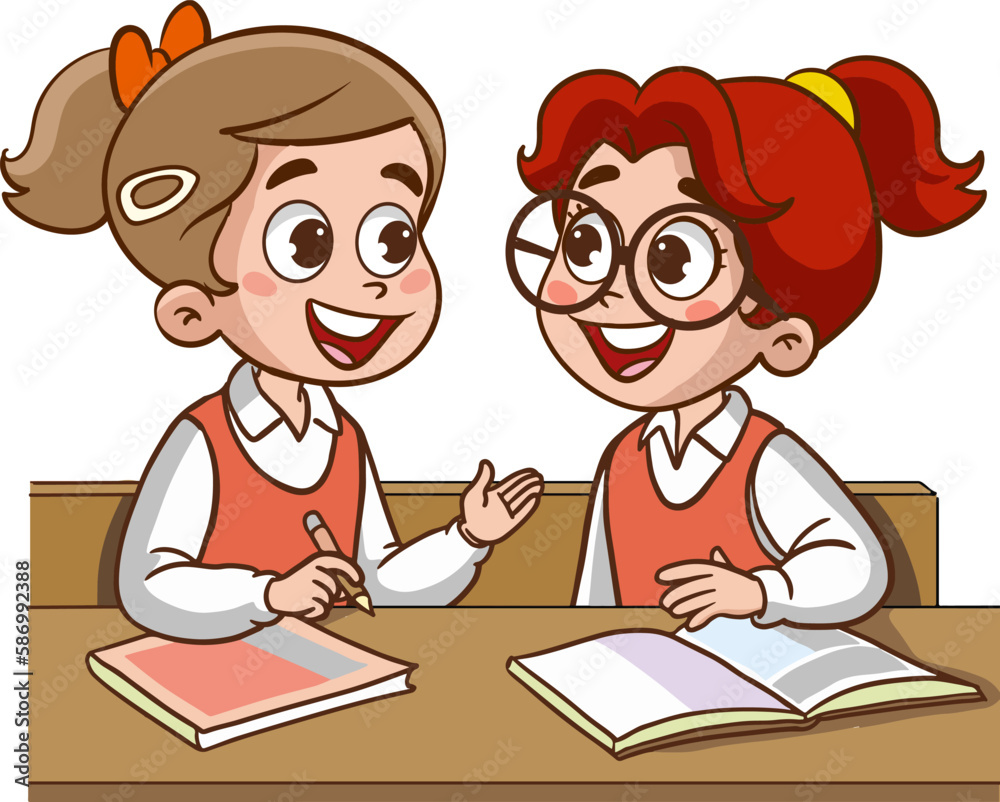 vector illustration of cute kids student talking in class Stock Vector