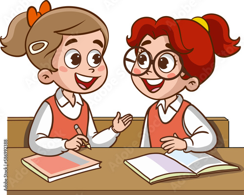vector illustration of cute kids student talking in class
