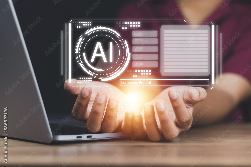 AI technology concept. Woman holding of Artificial intelligence to