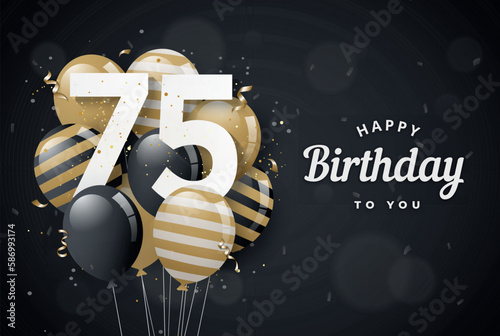 Wall Mural Happy 75th birthday balloons greeting card black background