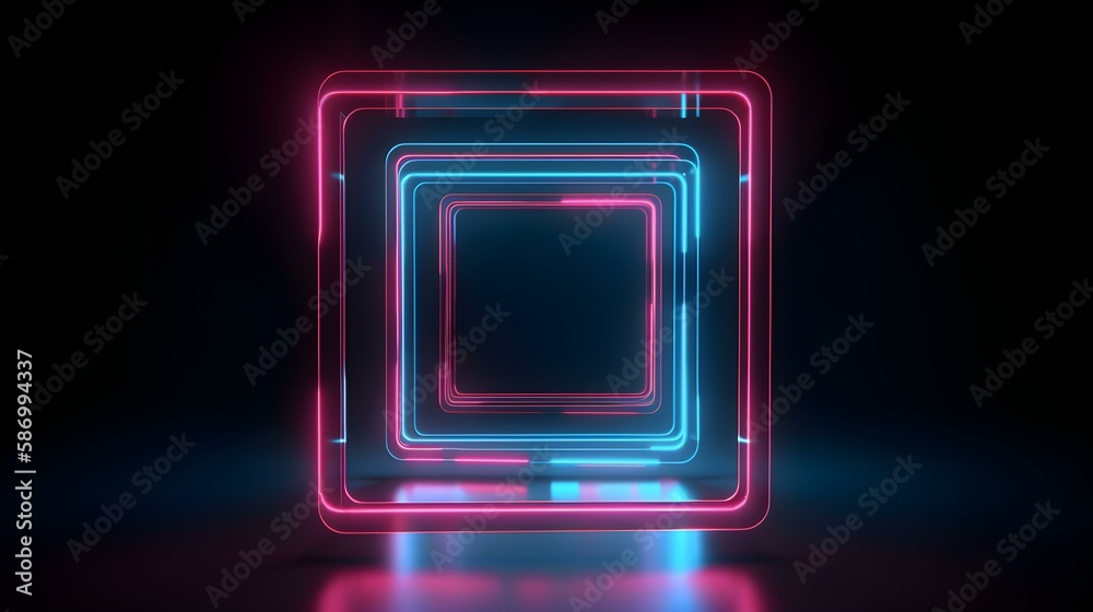 Futuristic Neon Square Frame Design in Dark Room Futuristic Neon Square Frame Design in Dark Room