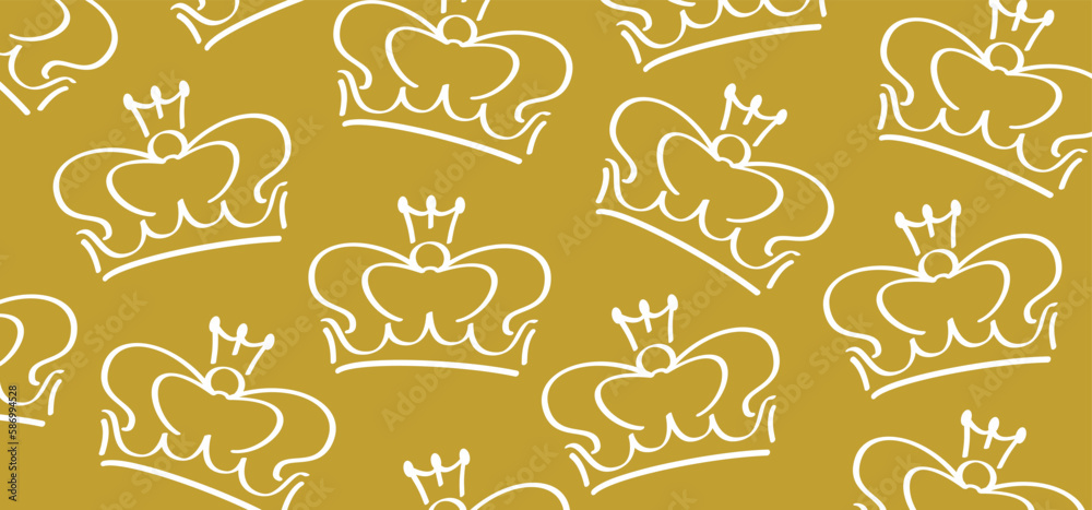 Cartoon golden sketch crown. Graffiti crown icon, Queen or king crowns. Royal imperial coronation symbols, monarch majestic jewel tiara icons. Prins en prinses, diadems or diamond gold crowns