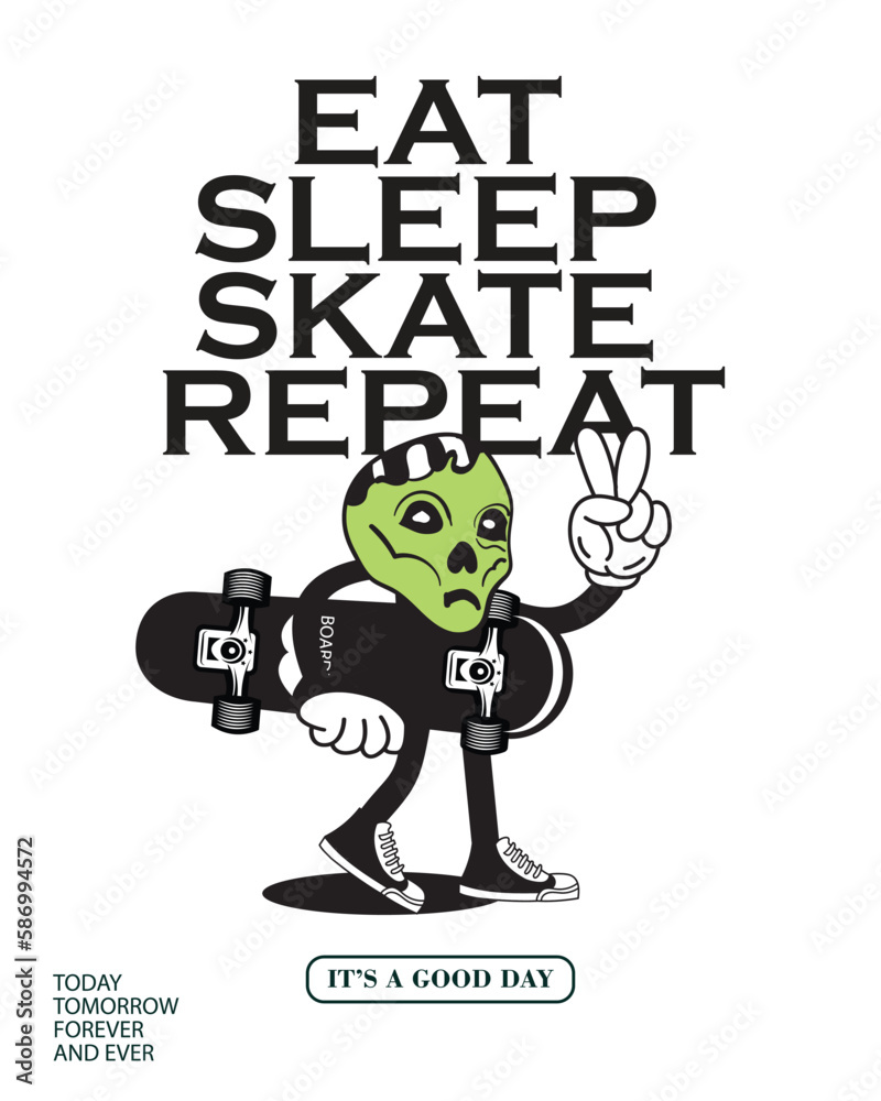Obraz premium Vector illustration cartoon character skateboarding. Vector design for apparel prints, posters and other uses.