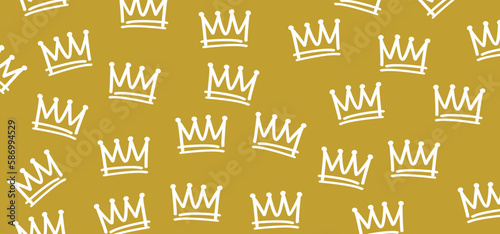 Cartoon golden sketch crown. Graffiti crown icon, Queen or king crowns. Royal imperial coronation symbols, monarch majestic jewel tiara icons. Prins en prinses, diadems or diamond gold crowns photo