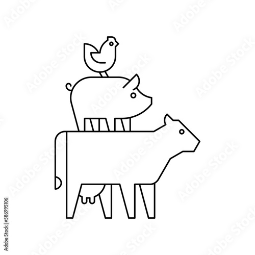 Farm animals logo cow, pig and chicken. Icon design. Template elements