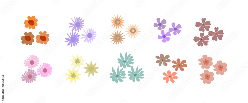 Drawn Various Shapes Flowers Colorful with Simple Abstract hand drawn