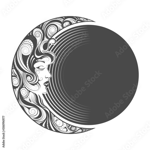 Crescent Moon Female Face Tattoo