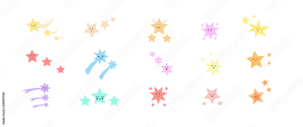 Set of Cute Stars Vector illustration for kids, Isolated Background stickers