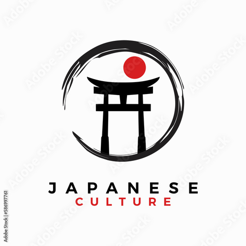 torii gate vector template. japanese culture tori building graphic illustration.