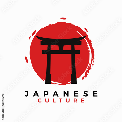 torii gate vector template. japanese culture tori building graphic illustration.
