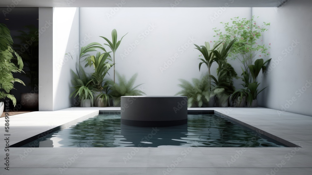 Fototapeta premium Minimalistic interior with swimming pool. Generative AI