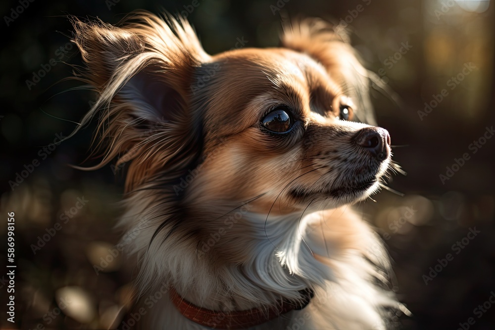 had long hair Chihuahua enjoying the sunshine. Generative AI