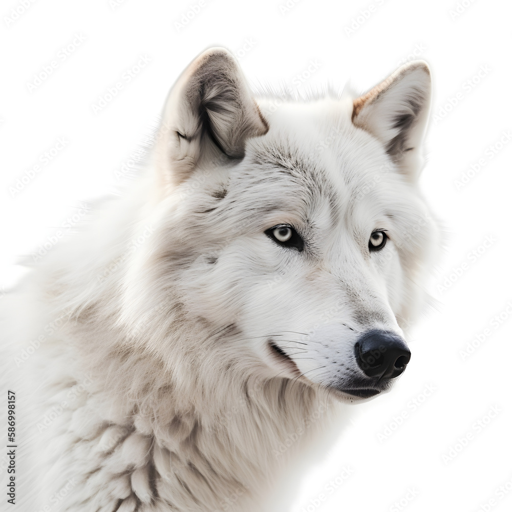 White wolf isolated on white, Generative AI