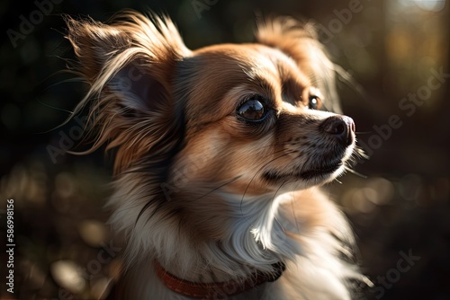 had long hair Chihuahua enjoying the sunshine. Generative AI