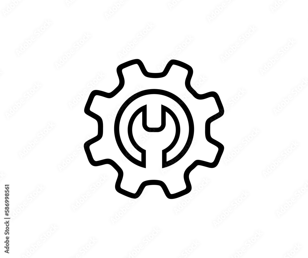 Service tool, line art gear symbol icon. Maintenance tools with wrench, spanner gear vector design and illustration.
Service tool, line art gear symbol icon. Maintenance tools with wrench, spanner gear vector design and illustration.
