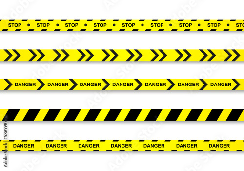 Warning and danger crossed tapes isolated. Police and crime lines. Caution tape. Seamless barrier tape. Vector illustration © vector_ukraine