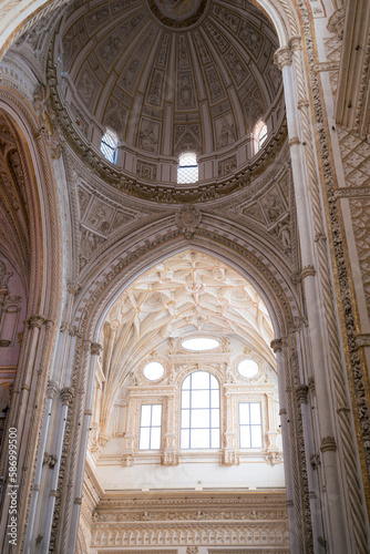 Arches and columns of the Mosque-Cathedral of Cordoba, Andalusia, Spain.