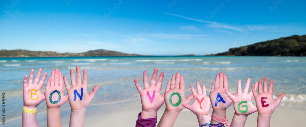 Φωτογραφία Children Hands Building Bon Voyage Means Good Trip, Ocean And Sea