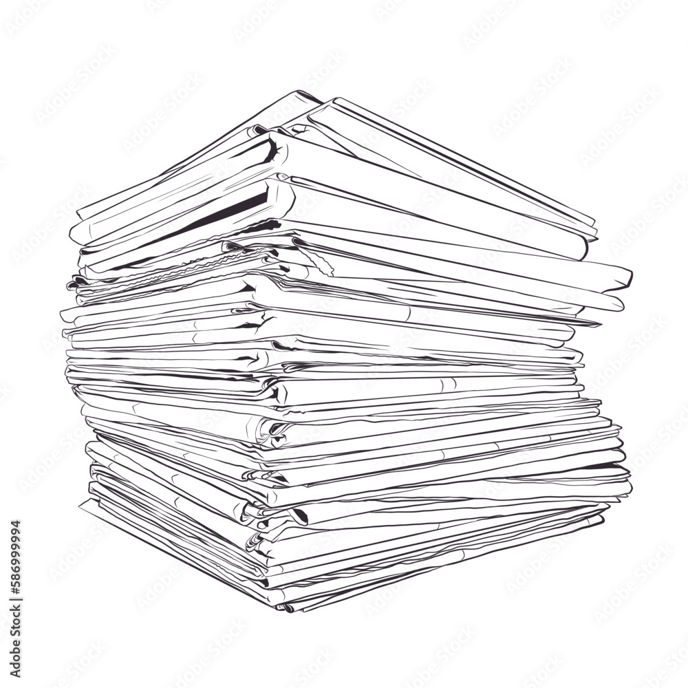 vector linear illustration hand-drawn sketch of a stack of newspapers, correspondence . Simple linear illustration vector linear illustration hand-drawn sketch of a stack of newspapers, correspondence . Simple linear illustration