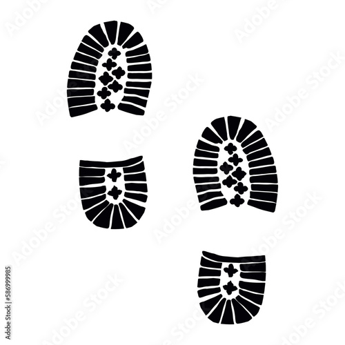 Vector flat illustration hand-drawn doodle black and white bootprints. Shoe prints. photo