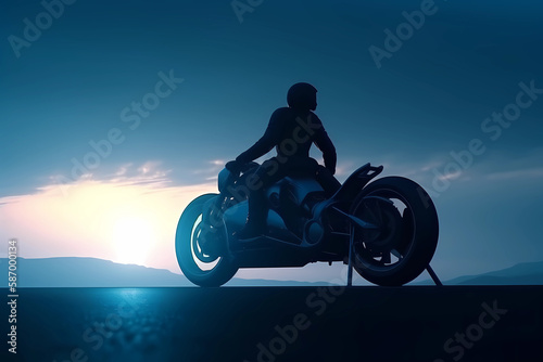 Futuristic Motor Cycle with Rider