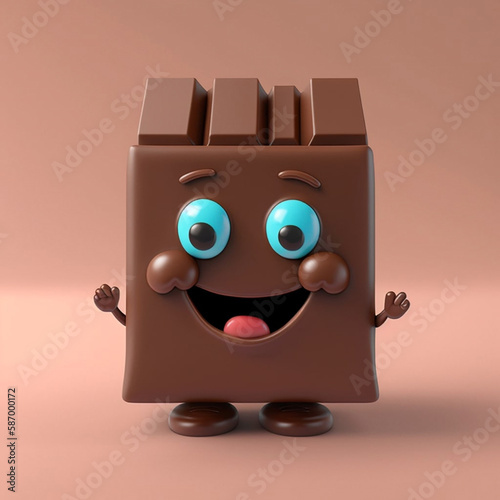 Happy Chocolate Cartoon Character in 3D generative ai