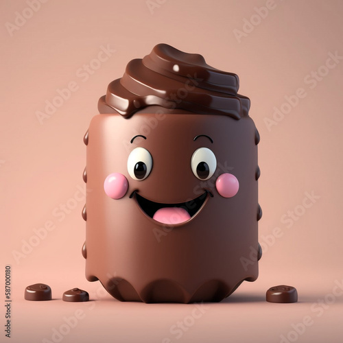 Happy Chocolate Cartoon Character in 3D generative ai