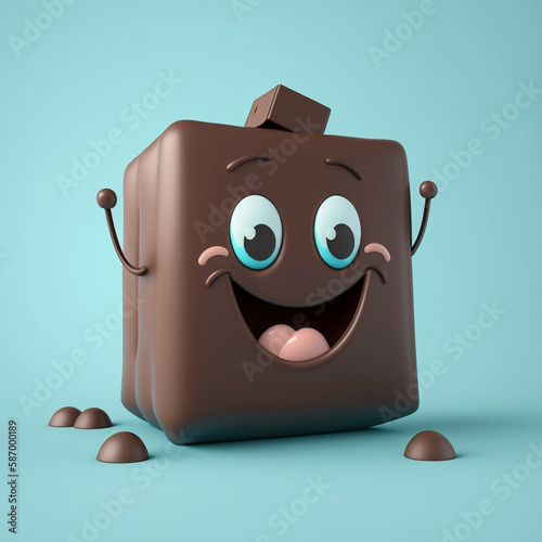 Happy Chocolate Cartoon Character in 3D generative ai