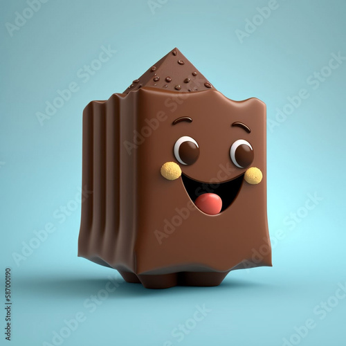 Happy Chocolate Cartoon Character in 3D generative ai