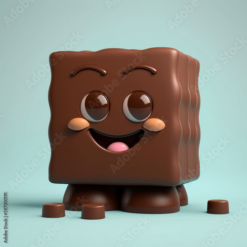 Happy Chocolate Cartoon Character in 3D generative ai