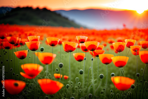 Arrière-plan coquelicots. Belle scène ensoleillée de nature au printemps.IA générative