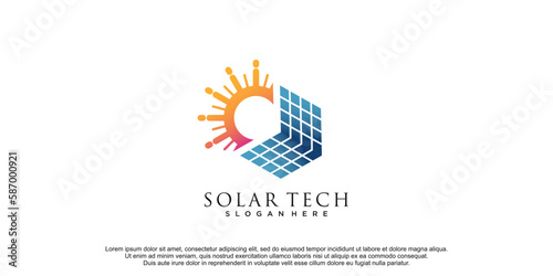 Solar tech logo template with creative concept premium vector